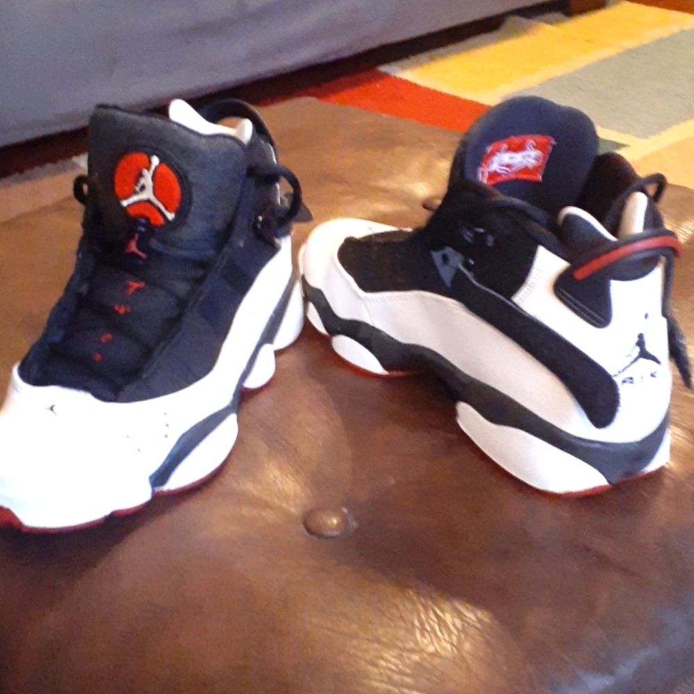Jordan's 6 Rings Black White Gym Red Size 4.5Y - Converts to Size 6 Womens